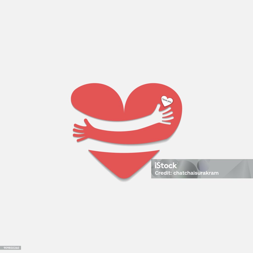 Hình Trái Tim Màu Đỏ Với Cái Ôm Tay Ôm Lấy Logo Của Chính Mình Yêu ...