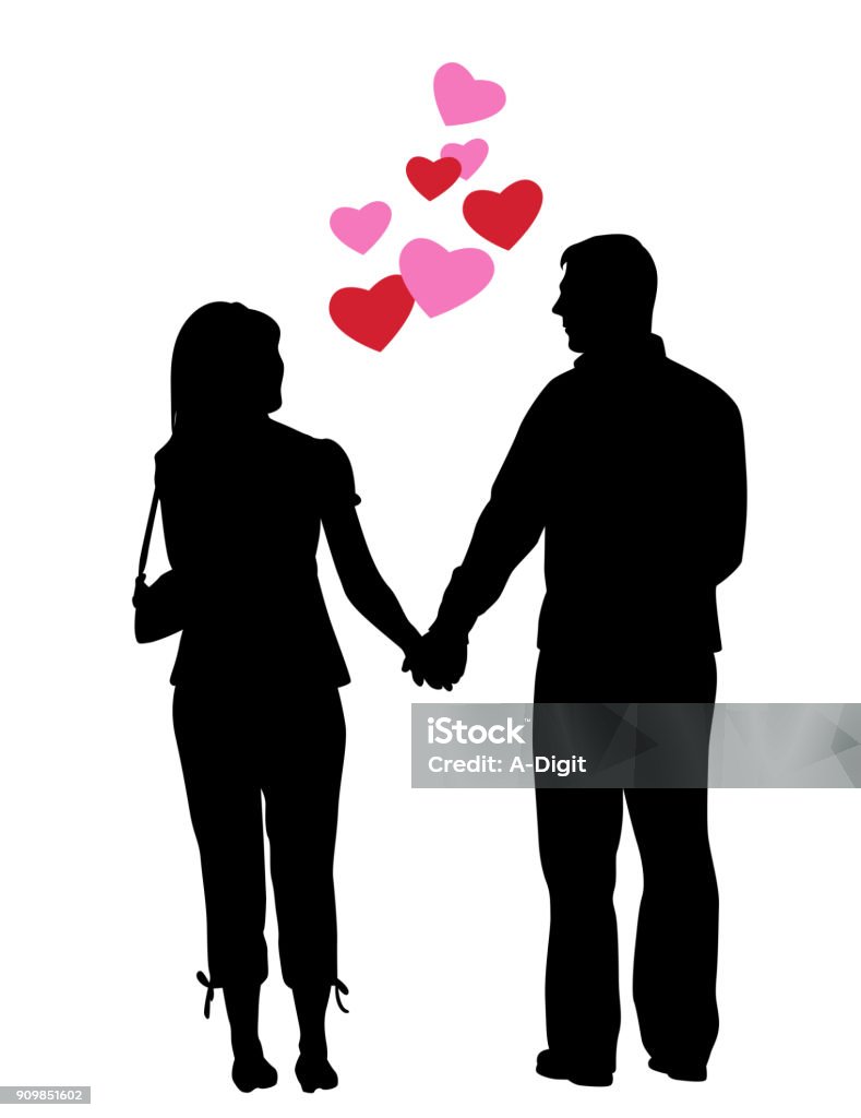 Unlikely Couple Valentines Middle aged couple holding hands and looking at each other Adult stock vector