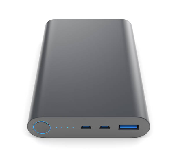 istock Black power bank isolated on white background 909859100