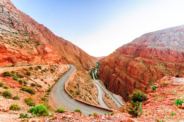 Narrow serpentine by Dades gorge in Morcco stock photo