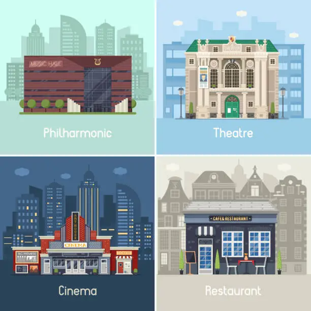 Vector illustration of Entertainment City Places and Buildings