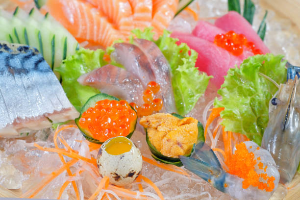 istock Mixed sashimi - japanese food style on black background 909886028