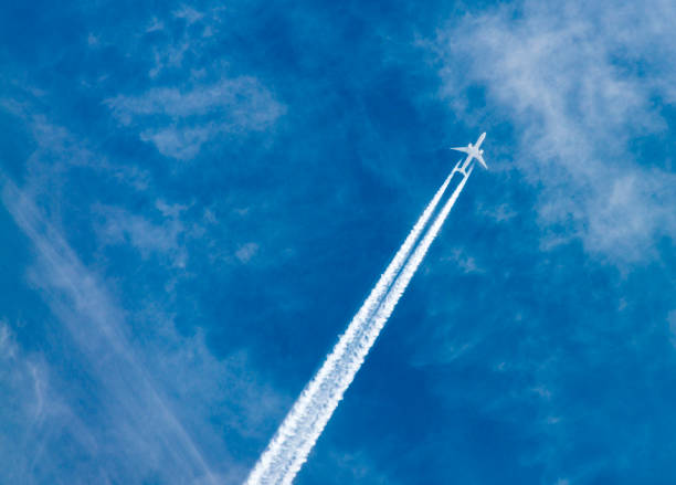 Airplane in the sky An aircraft in the sky seen from the ground. upward mobility stock pictures, royalty-free photos & images