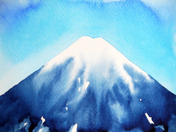 ilustrações de stock, clip art, desenhos animados e ícones de fuji mountain fujisan and blue sky watercolor painting illustration design hand drawn - mountain mountain range snow cloudscape