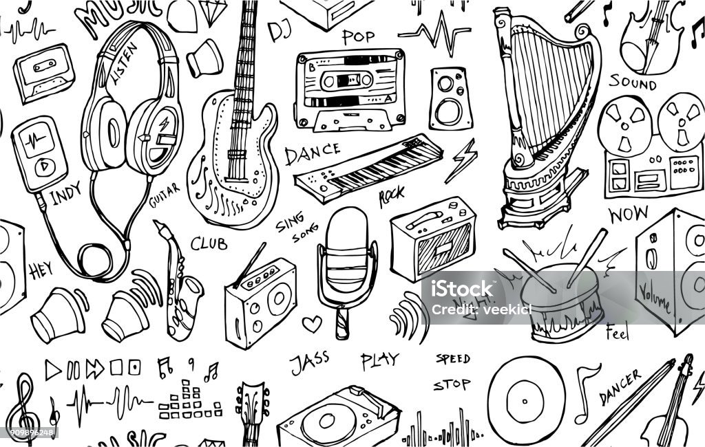 Vector Background Seamless pattern with hand drawn Music doodle eps10 Vector Background Seamless pattern with hand drawn Music doodle Design stock vector