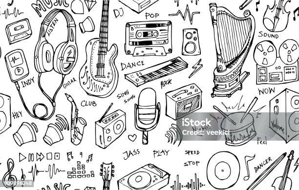 Vector Background Seamless Pattern With Hand Drawn Music Doodle Eps10 Stock Illustration - Download Image Now