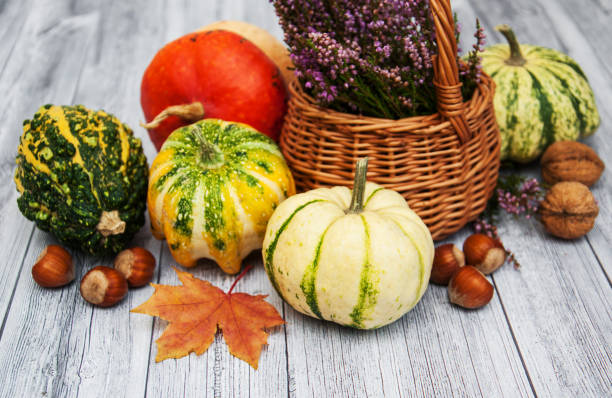 istock Pumpkins with autumn leaves 909896470