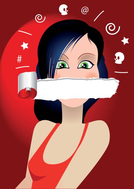 illustrazioni stock, clip art, cartoni animati e icone di tendenza di silenzio - human mouth paper screaming hole
