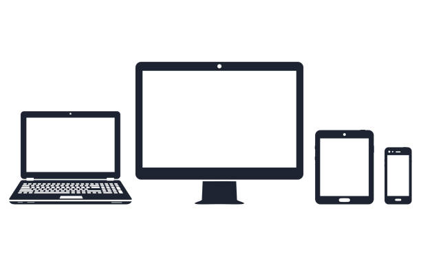 장치 아이콘-데스크탑 컴퓨터, 노트북, 스마트 폰 및 태블릿 - 태블릿 일러스트 stock illustrations