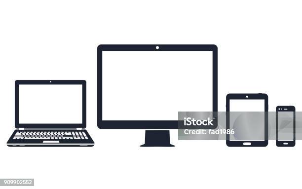 Device Icons Desktop Computer Laptop Smart Phone And Tablet Stock Illustration - Download Image Now