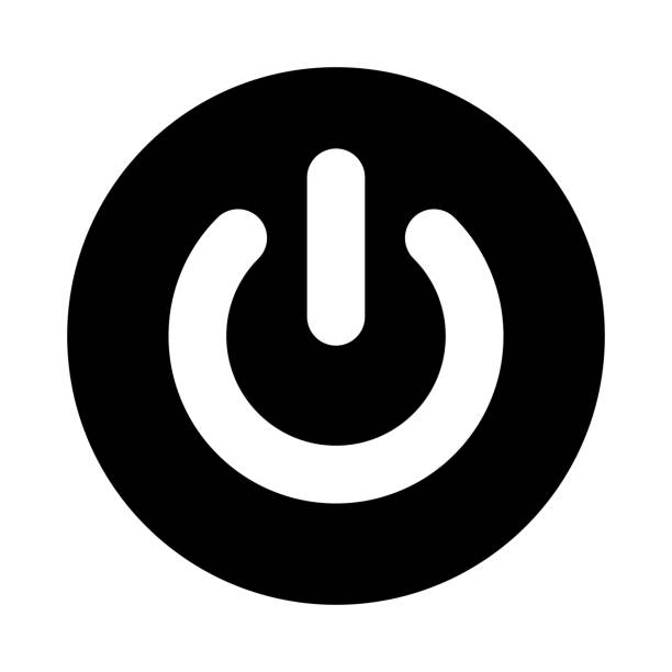 stockillustraties, clipart, cartoons en iconen met pictogram met cirkel voor energiebeheer knop. zwarte, ronde, minimalistische pictogram geïsoleerd op een witte achtergrond. uitschakelen op knop eenvoudige silhouet. - startknop