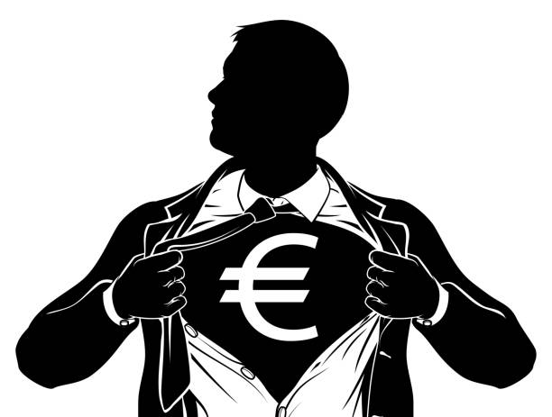 ilustraciones, imágenes clip art, dibujos animados e iconos de stock de euro business hombre superhéroe rasgando el pecho de la camisa - change superhero necktie strength