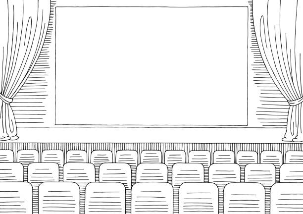 戲院內部圖黑白剪影例證傳染媒介 - 舞台 插圖 幅插畫檔、美工圖案、卡通及圖標