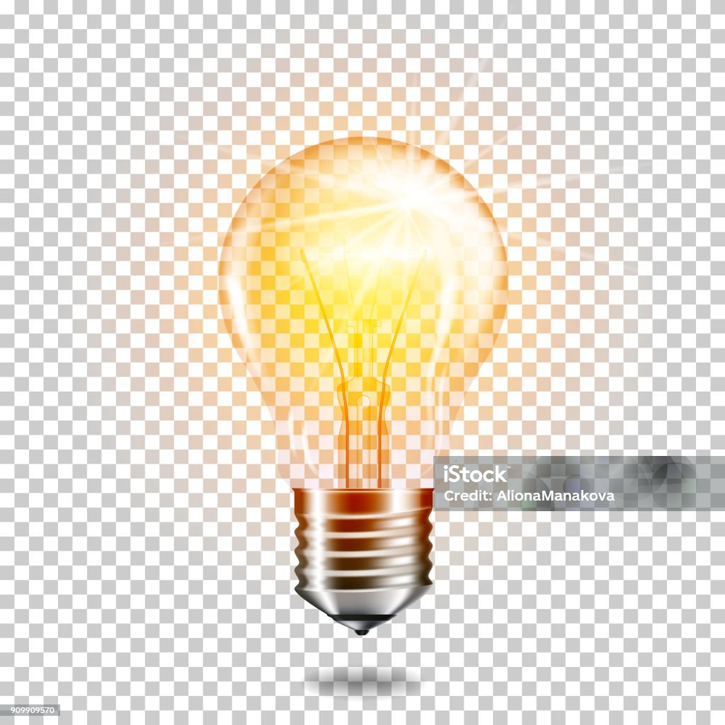Transparent realistic light bulb, isolated. Light Bulb stock vector