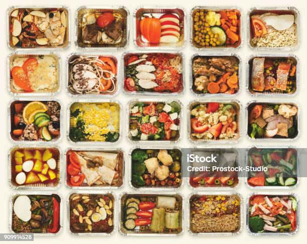 Set Of Take Away Food Boxes At White Background Stock Photo - Download Image Now - Meal, Preparation, Healthy Lifestyle
