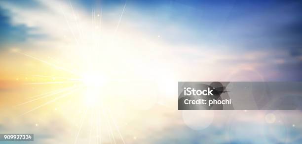 Panorama Twilight Blurred Gradient Abstract Background Colorful Sea And Sky With Sunlight Rays Backdrop Vector Illustration For Your Graphic Design Banner Or Poster Stock Illustration - Download Image Now