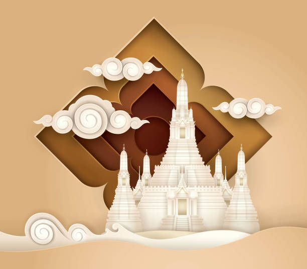 Thailand Amazing, Thai Paradise vector, Wat Arun Temple. Thailand Amazing, Thai Paradise vector, Wat Arun Temple, Paper art vector and illustration. wat arun stock illustrations