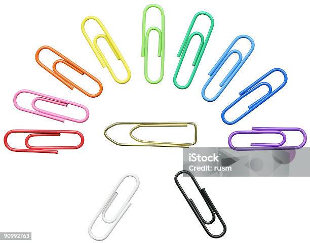 Spectrum Of Colored Paper Clips Isolated On White Clipping Path Stock Photo - Download Image Now