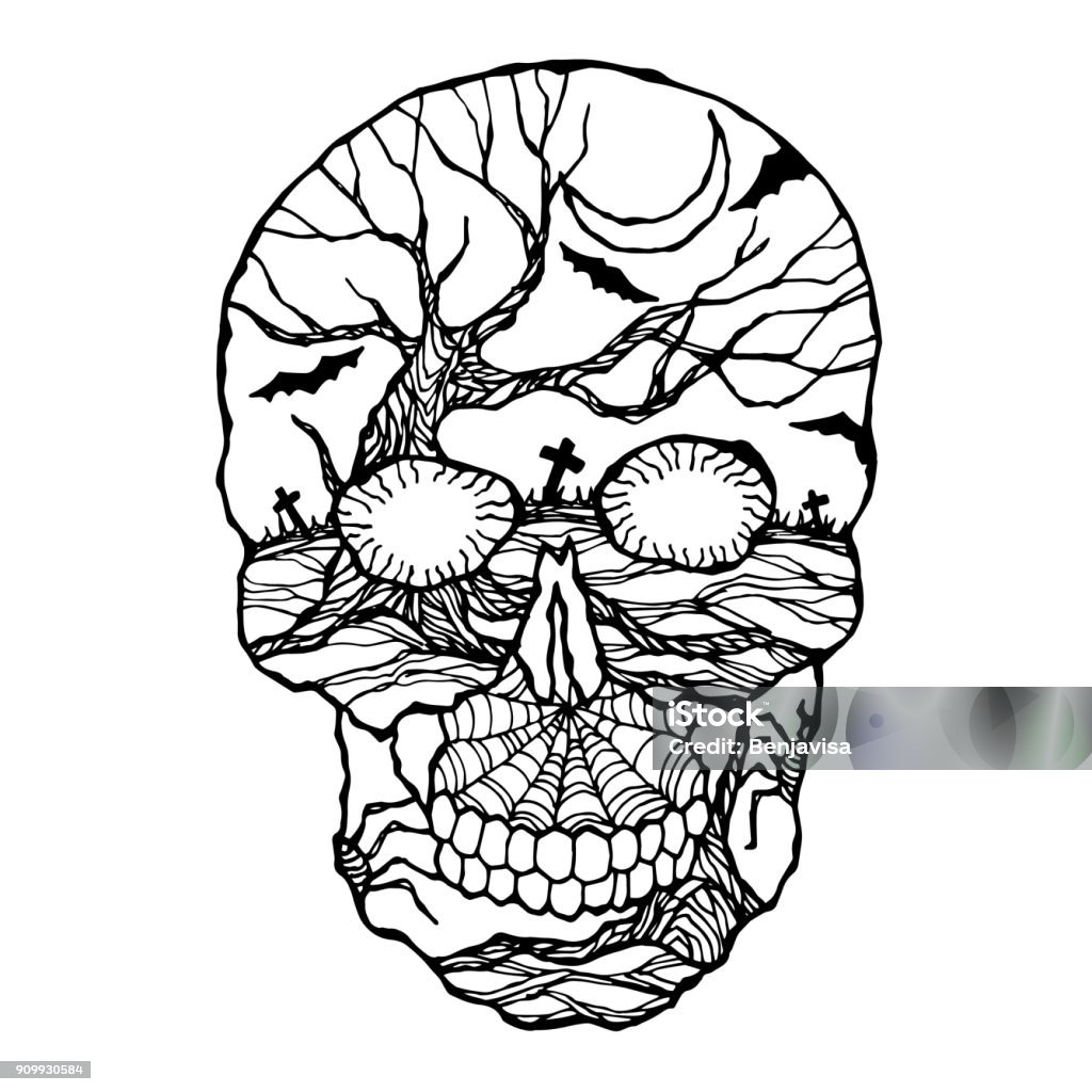 sugar skull day of the dead human head vector design illustration hand drawn Abstract stock vector