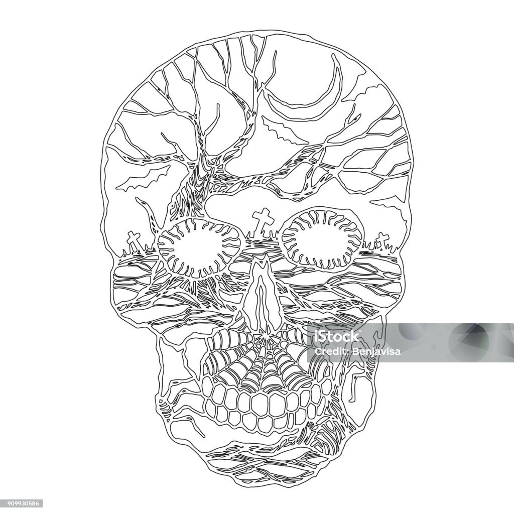 sugar skull day of the dead human head vector design illustration hand drawn Abstract stock vector