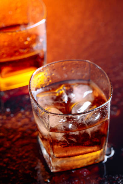 istock Glass of scotch whiskey with natural ice . 909931234