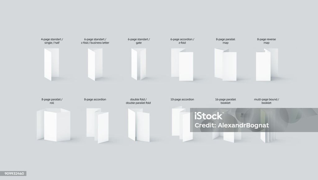 Types de maquettes dépliants et brochures blancs serti de noms - Photo de Plié libre de droits