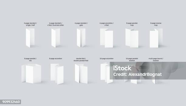 Blank Flyers And Booklets Mockups Types Set With Names Stock Photo - Download Image Now