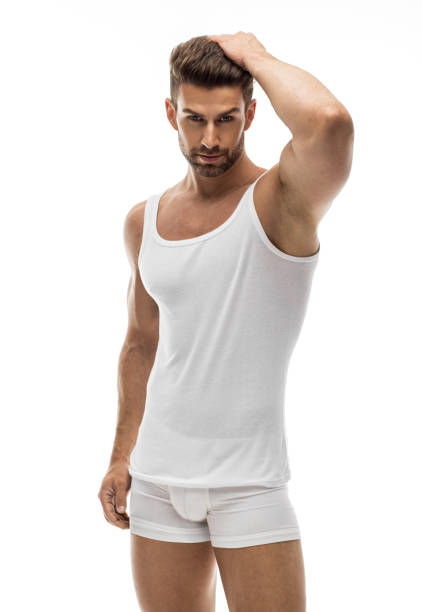 bel homme  - underwear men t shirt white photos et images de collection