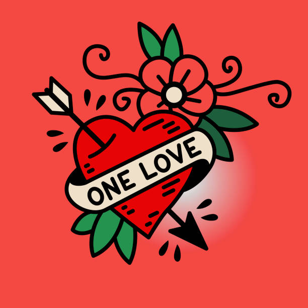 Heart One Love nello stile tradizionale del tatuaggio della vecchia scuola - illustrazione arte vettoriale