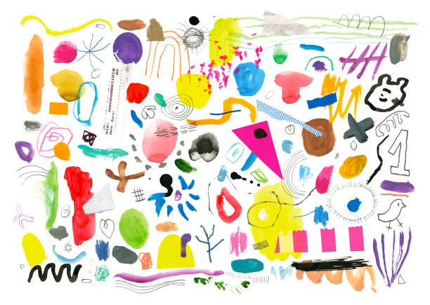 그린된 마크와 모양의 추상 배경 패턴 - watercolour paints watercolor painting paint backgrounds stock illustrations