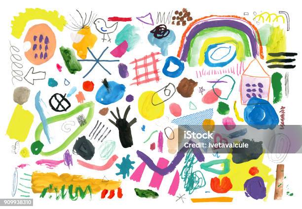 Abstract Background Pattern Of Painted Marks And Shapes Stock Illustration - Download Image Now