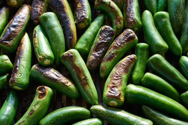Jalapeno chiles grilled in barbecue in Mexico