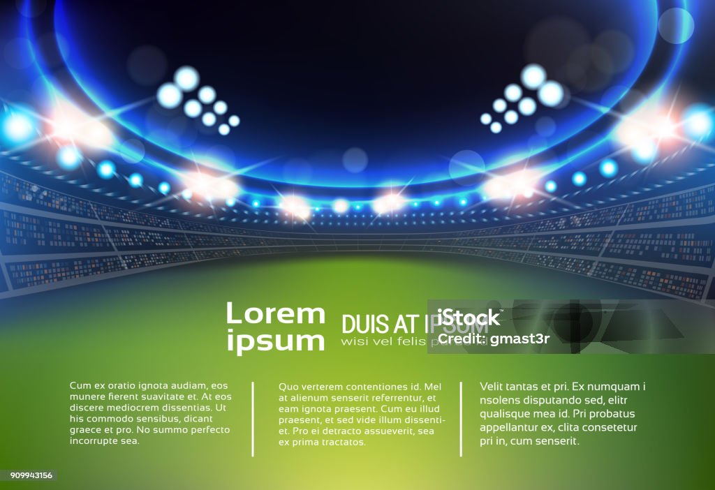 Stade de sport avec des lumières et des tribuns arrière-plan du modèle infographique - clipart vectoriel de Stade libre de droits