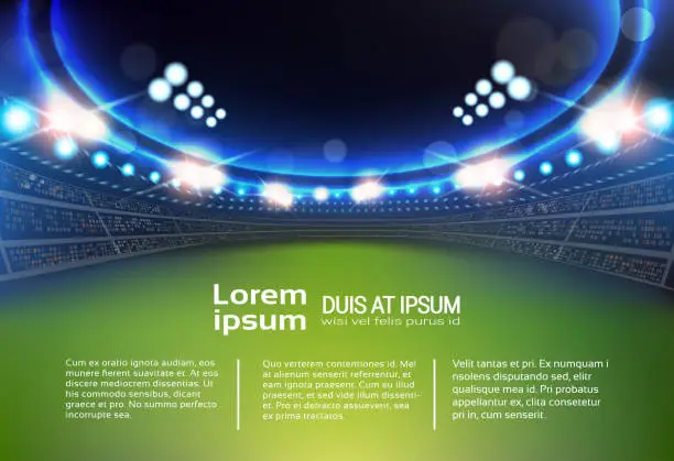 Vector illustration of Sport Stadium With Lights And Tribunes Template Infographic Background