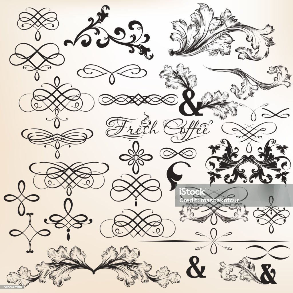 Collection of calligraphic vector decorative elements in vintage style Antique stock vector