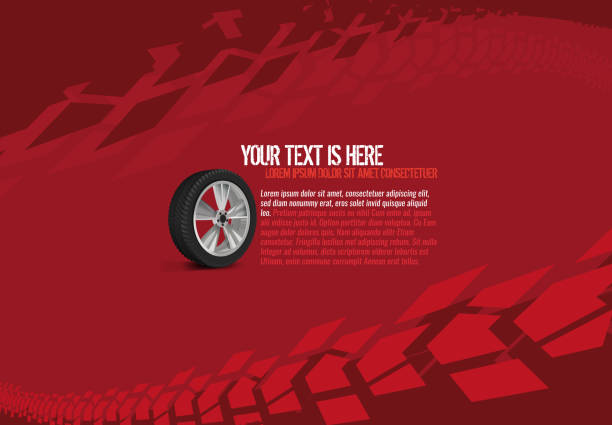 Automotive Tire Background Vector automotive banner template. Grunge tire tracks backgrounds for landscape poster, digital banner, flyer, booklet, brochure and web design. Editable graphic image in red and white colors tire vehicle part stock illustrations