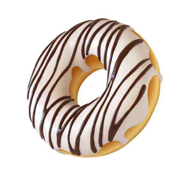 Photo of Glazed donut, white frosting doughnut 3d rendering