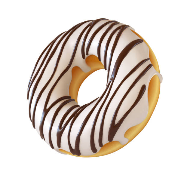 glazed donut, white frosting doughnut 3d rendering - candied sugar imagens e fotografias de stock
