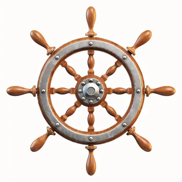 Photo of Ship wheel isolated on white background 3d rendering