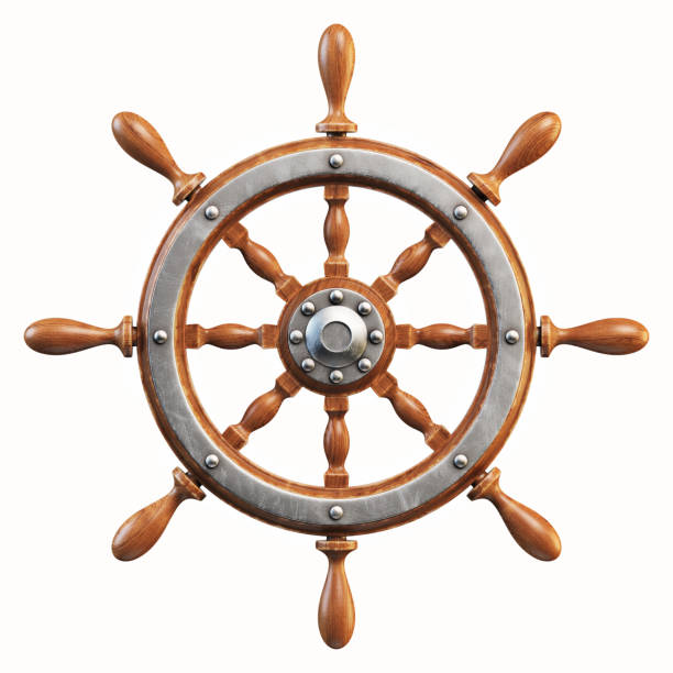 ship wheel isolated on white background 3d rendering - sea water single object sailboat imagens e fotografias de stock