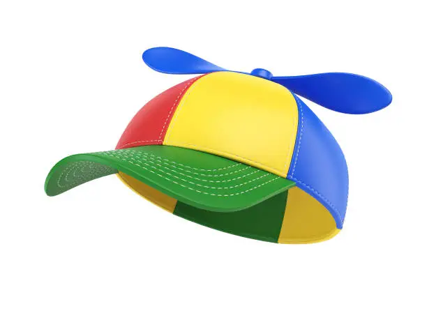 Kids cap with propeller, colorful hat,  3d rendering