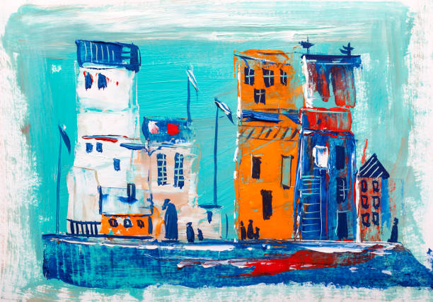 istock Abstract painting of city buildings 909982920