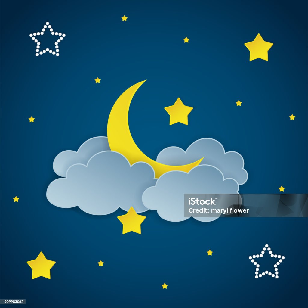 Dark Night Sky Background With Clouds Stars And Crescent Moon ...