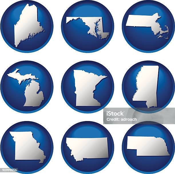 Vetores de Nove Estados Unidos Botões e mais imagens de Minnesota - Minnesota, Ícone de Computador, Azul