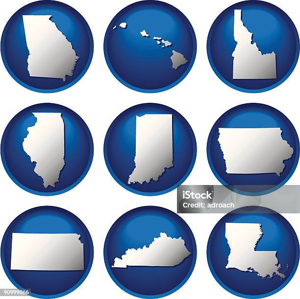 Neuf Boutons Étatsunis Vecteurs libres de droits et plus d'images vectorielles de Kansas - Kansas, Contour, Ensemble d'icônes