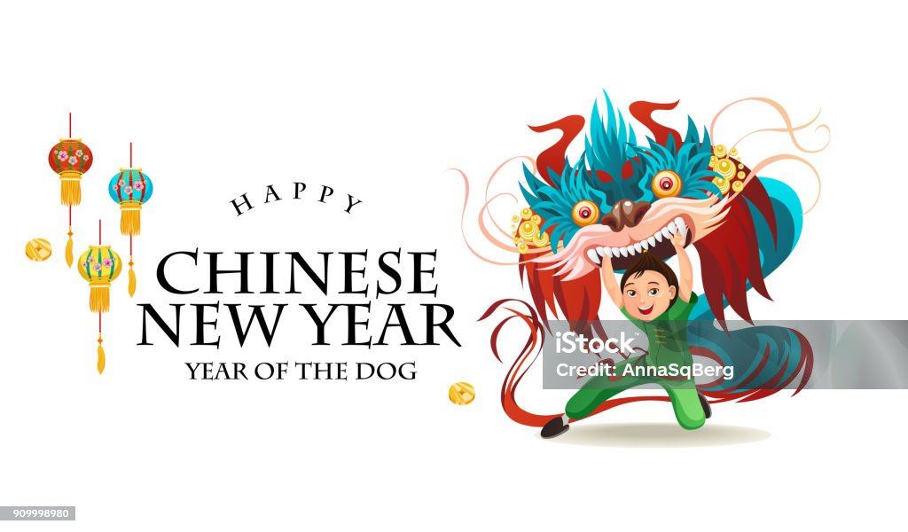 Chinese Lunar New Year Lion Dance Fight isolated on white background, happy dancer in china traditional costume holding colorful dragon mask on parade or carnival, cartoon style vector illustration Chinese Lunar New Year Lion Dance Fight isolated on white background, happy dancer in china traditional costume holding colorful dragon mask on parade or carnival, cartoon style vector illustration. Dancing stock vector