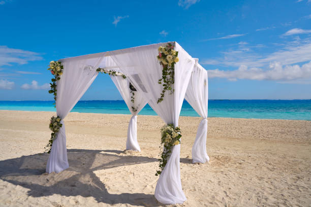 istock Caribbean wedding gazebo on the beach 910006004