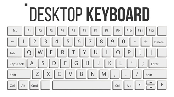 Keyboard Isolated Vector. Layout Template. Classic Keyboard. White Buttons. Computer Desktop. Electronic Device. Isolated Illustration