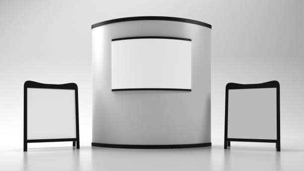 istock 3d rendering of an exhibition design with blank boards 910009164