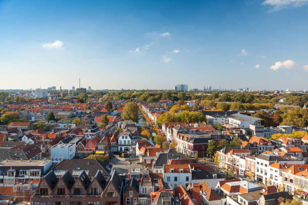 Delft, Netherlands - September 23 2017: Royal city Delft aerial view Delft panorama sunny day the hague photos stock pictures, royalty-free photos & images